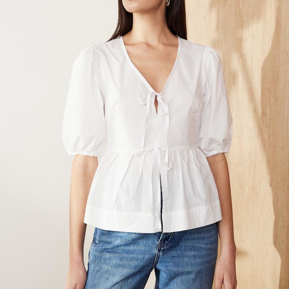 NWT Peplum Style Puff Sleeve Front Bow Tie Boho Blouse Top white size S/M